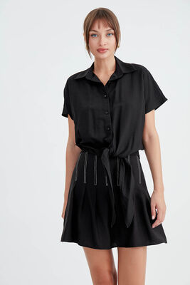 Pileli Mini Etek - 1