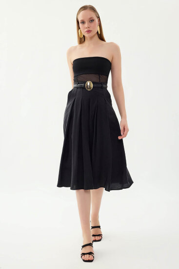 Piliseli Cepli Midi Etek - 3