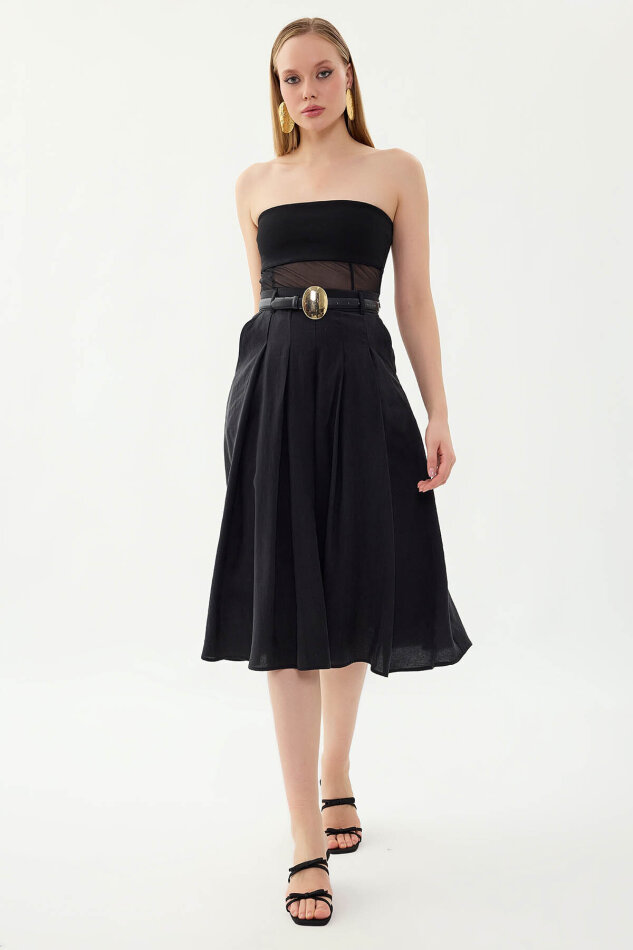 Piliseli Cepli Midi Etek - 3