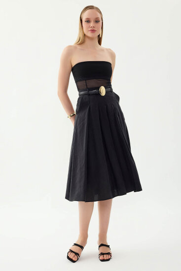 Piliseli Cepli Midi Etek - 5