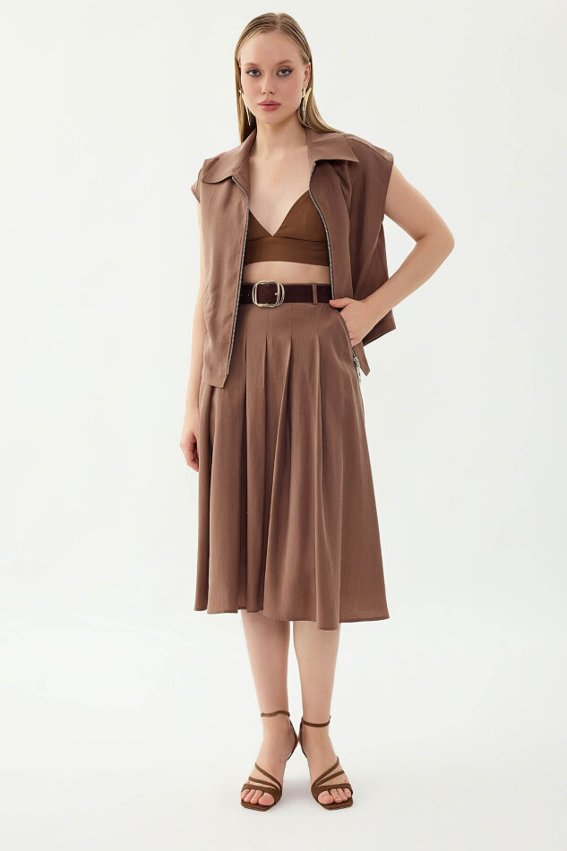 Piliseli Cepli Midi Etek - 12