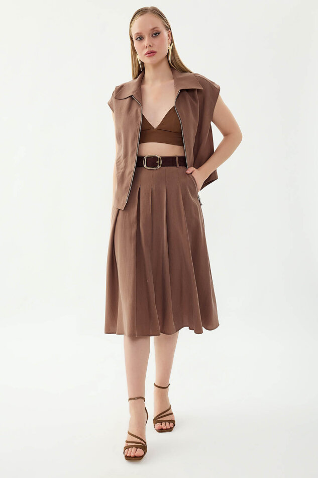 Piliseli Cepli Midi Etek - 13