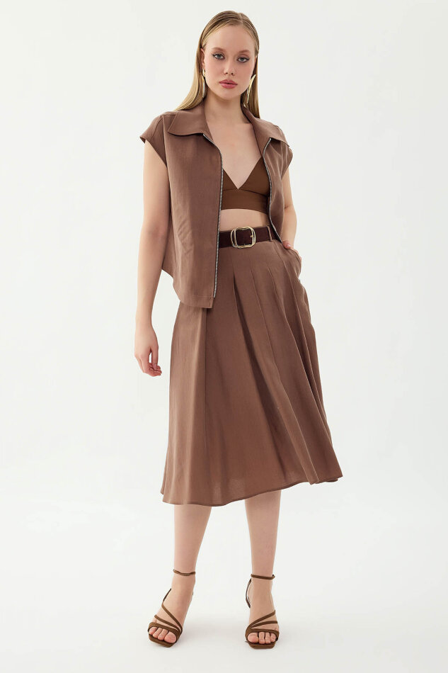 Piliseli Cepli Midi Etek - 14