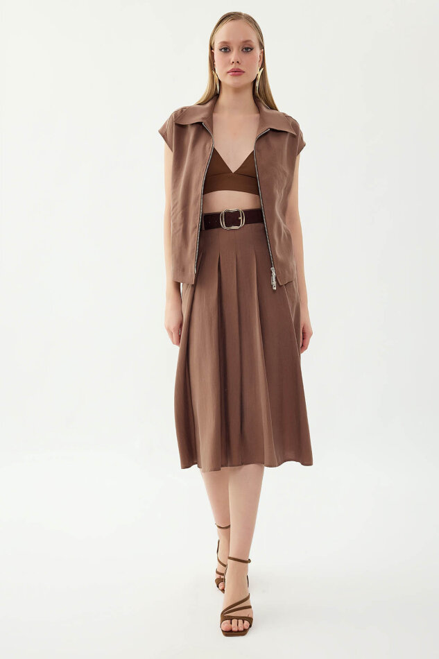 Piliseli Cepli Midi Etek - 15