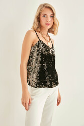 Pul Payetli Askılı Bluz - 12