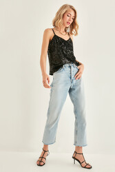 Pul Payetli Askılı Bluz - 5