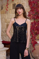 Pul Payetli Askılı Bluz - 3