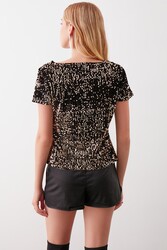 Pul Payetli Kısa Kol Bluz - 14