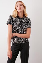 Pul Payetli Kısa Kol Bluz - 16