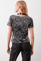 Pul Payetli Kısa Kol Bluz - 18