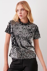 Pul Payetli Kısa Kol Bluz - 20