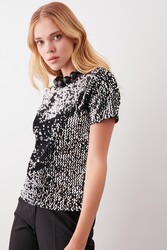Pul Payetli Kısa Kol Bluz - 21