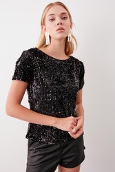 Pul Payetli Kısa Kol Bluz - 2