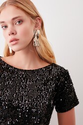 Pul Payetli Kısa Kol Bluz - 3