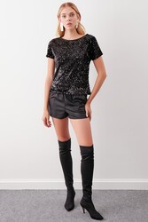 Pul Payetli Kısa Kol Bluz - 8