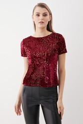 Pul Payetli Kısa Kol Bluz - 23