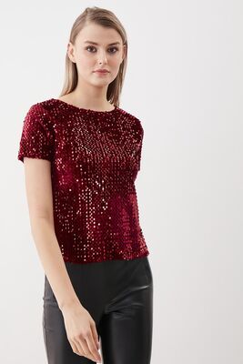 Pul Payetli Kısa Kol Bluz - Thumbnail (23)