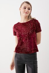 Pul Payetli Kısa Kol Bluz - 25