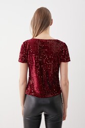 Pul Payetli Kısa Kol Bluz - 27