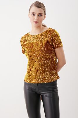 Pul Payetli Kısa Kol Bluz - Thumbnail (28)