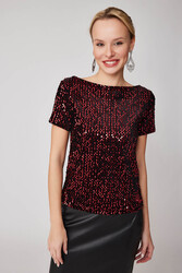 Pul Payetli Kısa Kol Bluz - 37