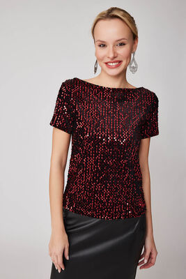 Pul Payetli Kısa Kol Bluz - 37