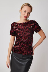 Pul Payetli Kısa Kol Bluz - 35