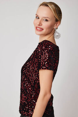 Pul Payetli Kısa Kol Bluz - 40