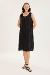 Sedef Düğmeli Sıfır Kol Keten Elbise - 20