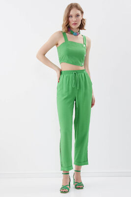 Sedef Düğmeli Sırtı Gipeli Crop Bluz - Thumbnail (7)