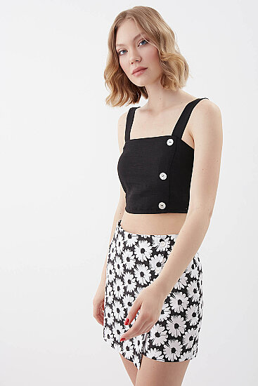 Sedef Düğmeli Sırtı Gipeli Crop Bluz - 17