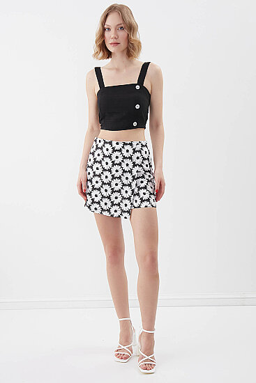 Sedef Düğmeli Sırtı Gipeli Crop Bluz - 18