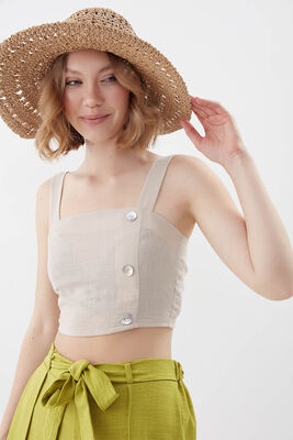 VİTRİN - Sedef Düğmeli Sırtı Gipeli Crop Bluz (1)