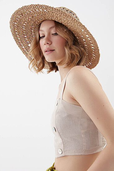 Sedef Düğmeli Sırtı Gipeli Crop Bluz - 3