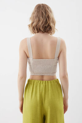 Sedef Düğmeli Sırtı Gipeli Crop Bluz - Thumbnail (3)