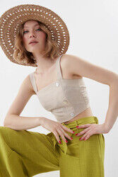 Sedef Düğmeli Sırtı Gipeli Crop Bluz - Thumbnail (21)