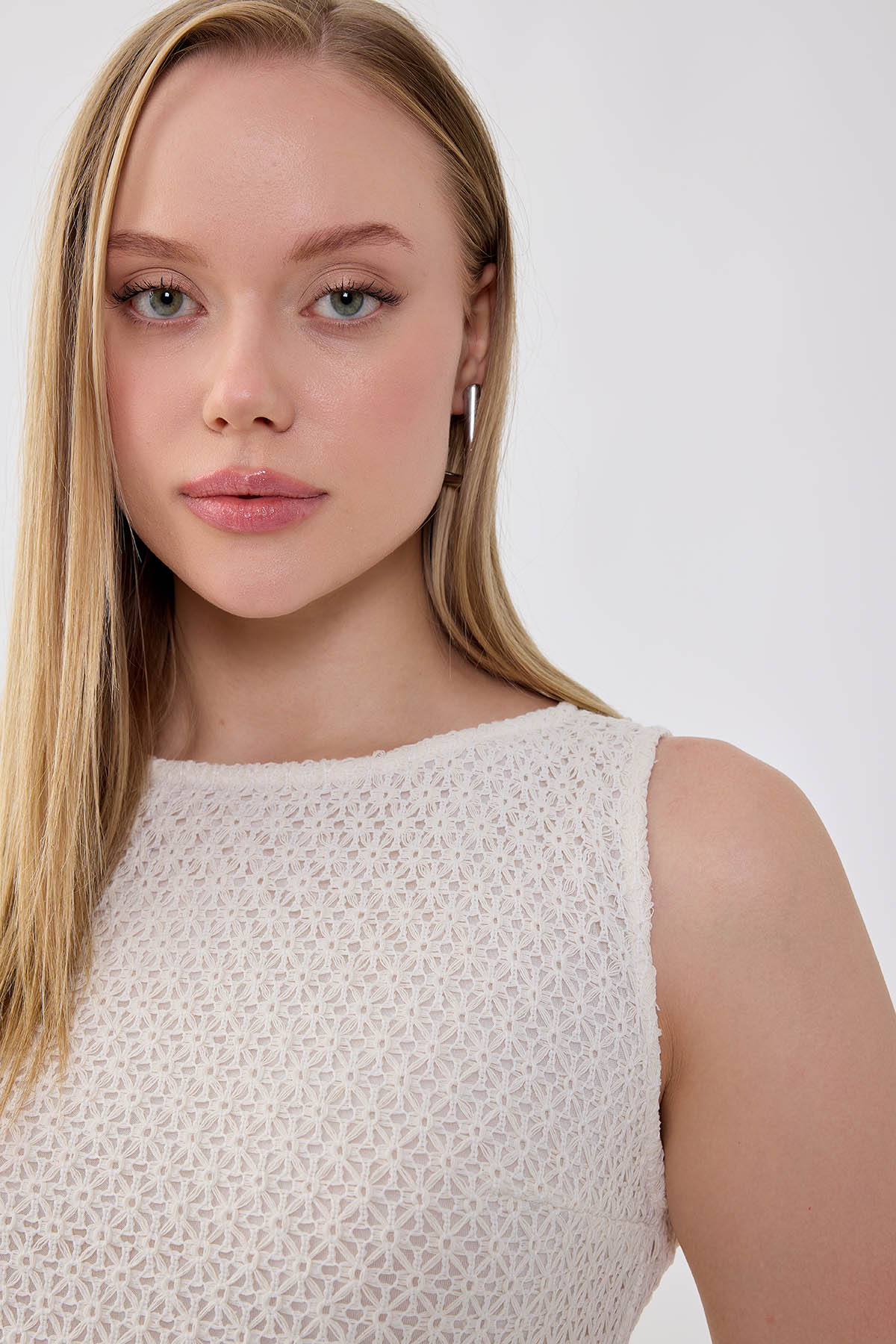 Sıfır Kol Dantelli Elbise - Thumbnail