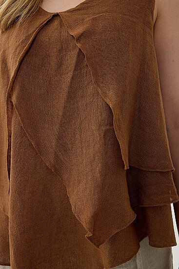 %100 Keten Sıfır Kol Dökümlü Bluz - 12