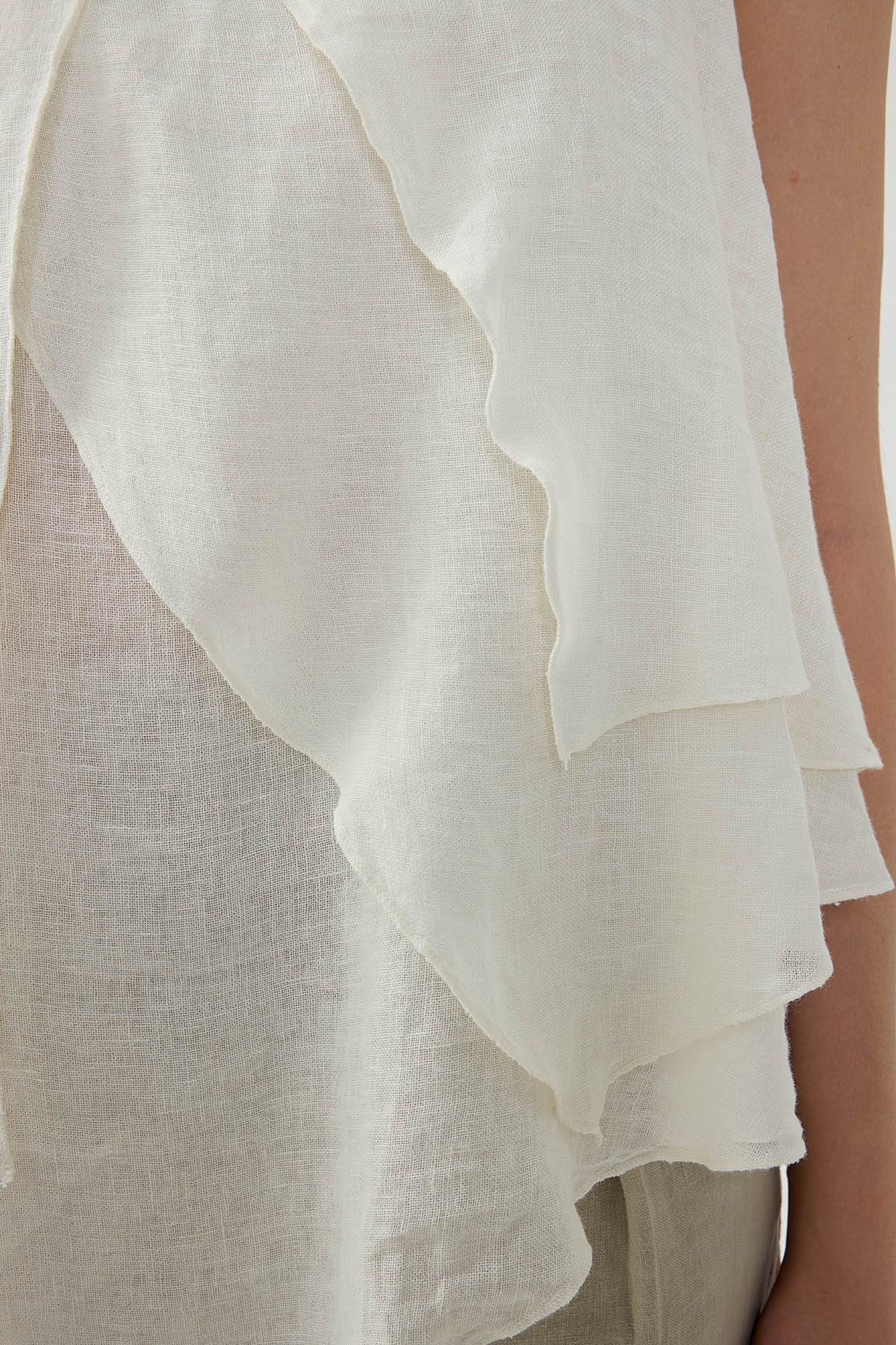 %100 Keten Sıfır Kol Dökümlü Bluz - Thumbnail