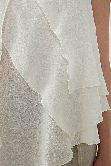 %100 Keten Sıfır Kol Dökümlü Bluz - 18