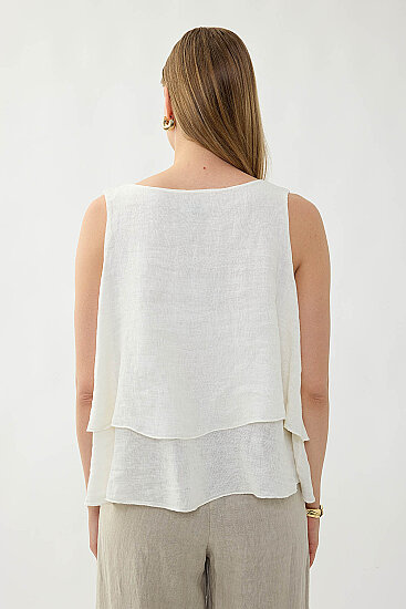 %100 Keten Sıfır Kol Dökümlü Bluz - 17