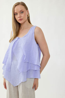 %100 Keten Sıfır Kol Dökümlü Bluz (1)