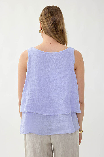 %100 Keten Sıfır Kol Dökümlü Bluz - 5