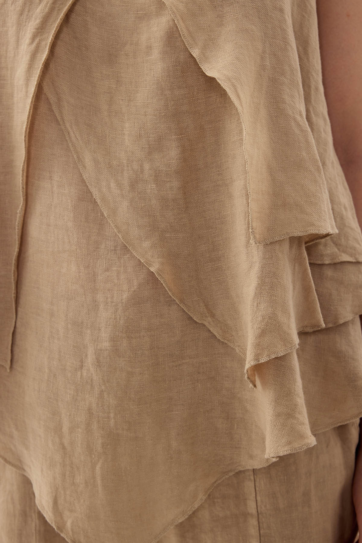 %100 Keten Sıfır Kol Dökümlü Bluz - Thumbnail