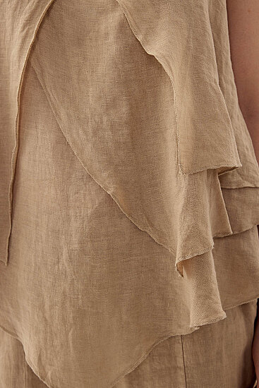 %100 Keten Sıfır Kol Dökümlü Bluz - 24