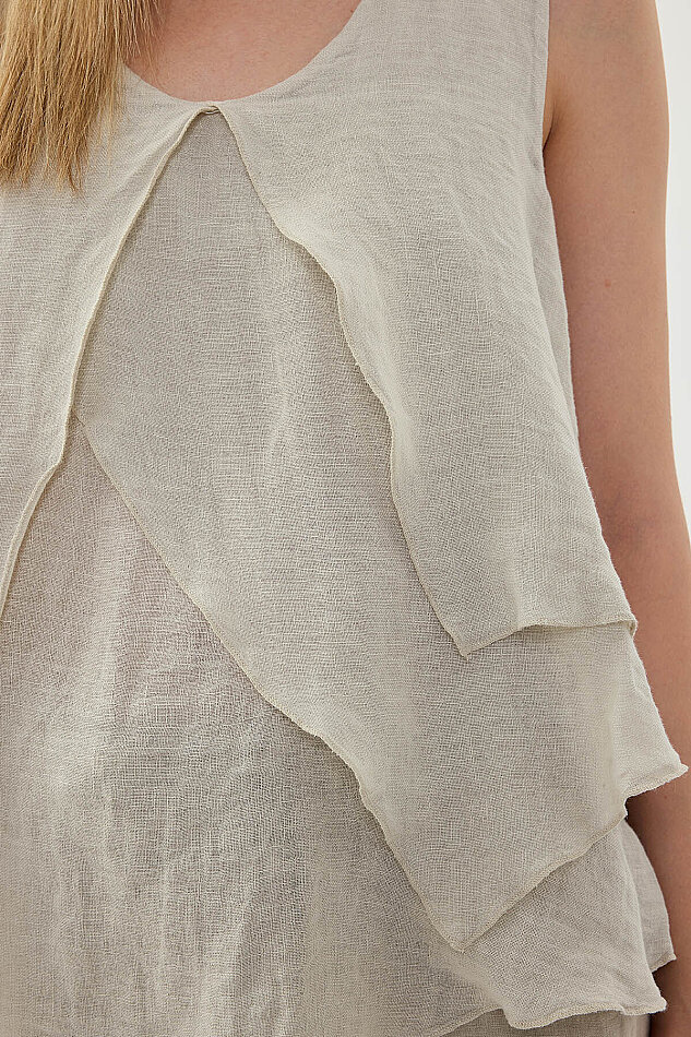 %100 Keten Sıfır Kol Dökümlü Bluz - 34