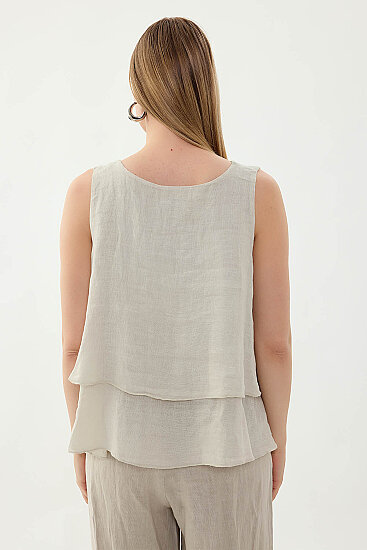 %100 Keten Sıfır Kol Dökümlü Bluz - 35