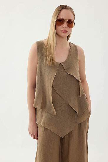 %100 Keten Sıfır Kol Dökümlü Bluz - 39