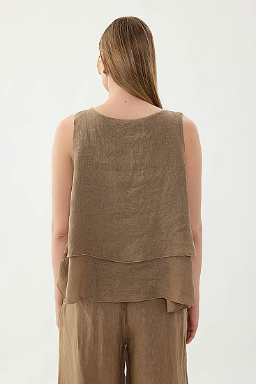 %100 Keten Sıfır Kol Dökümlü Bluz - 41