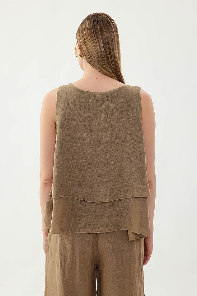 %100 Keten Sıfır Kol Dökümlü Bluz - 41